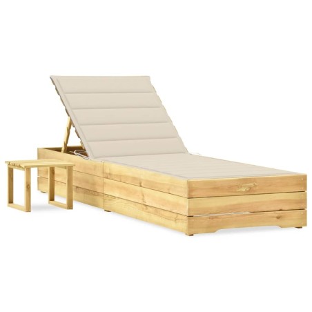 Chaise longue de jardin avec table et coussin Pin imprégné 