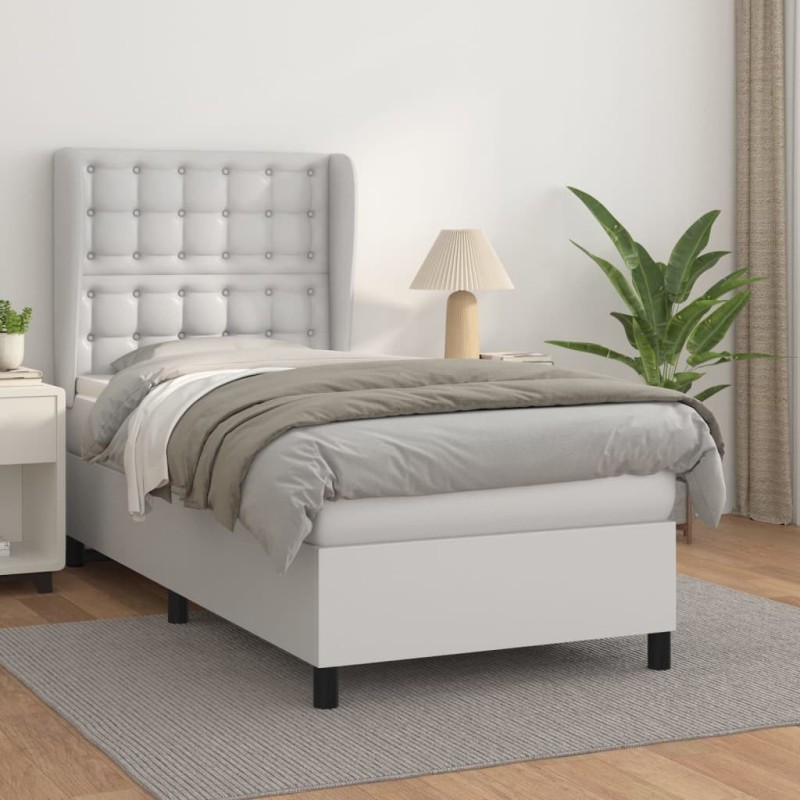 Sommier à lattes de lit avec matelas Blanc 90x200 cm Similicuir 