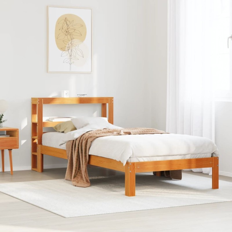 Cadre de lit sans matelas cire marron 90x200 cm bois pin massif 