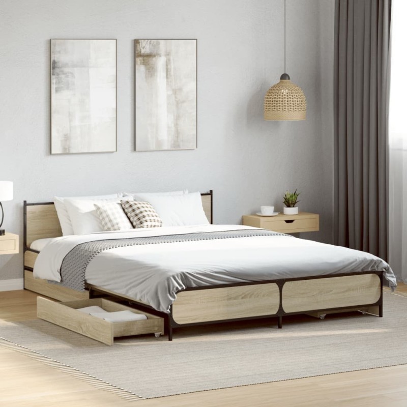 Cadre de lit avec tiroirs sans matelas chêne sonoma 135x190 cm 