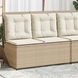Banc inclinable de jardin avec coussins beige résine tressée 