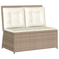 Banc inclinable de jardin avec coussins beige résine tressée 