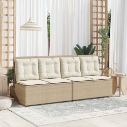 Banc inclinable de jardin avec coussins beige résine tressée 
