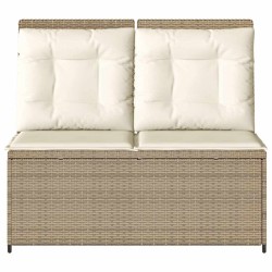Banc inclinable de jardin avec coussins beige résine tressée 