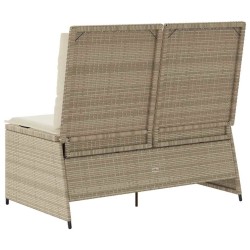 Banc inclinable de jardin avec coussins beige résine tressée 