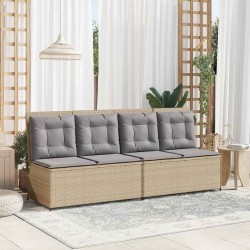 Banc inclinable de jardin avec coussins beige résine tressée 
