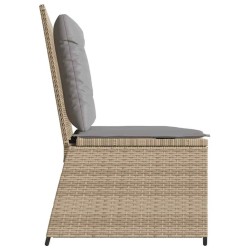 Banc inclinable de jardin avec coussins beige résine tressée 