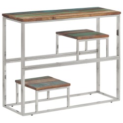 Table console argenté acier inoxydable/bois massif récupération 