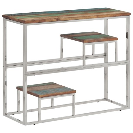 Table console argenté acier inoxydable/bois massif récupération 
