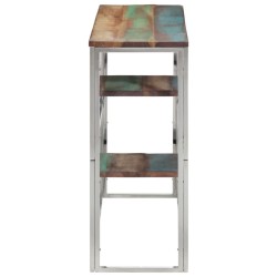 Table console argenté acier inoxydable/bois massif récupération 