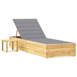Chaise longue de jardin avec table et coussin Pin imprégné 