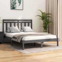 Cadre de lit sans matelas gris 135x190 cm bois massif 