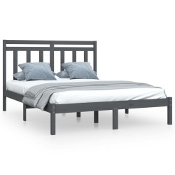 Cadre de lit sans matelas gris 135x190 cm bois massif 