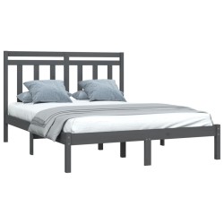 Cadre de lit sans matelas gris 135x190 cm bois massif 