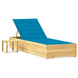 Chaise longue de jardin avec table et coussin Pin imprégné 