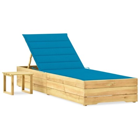 Chaise longue de jardin avec table et coussin Pin imprégné 