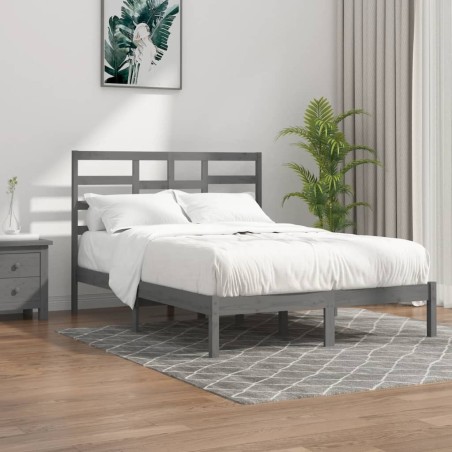 Cadre de lit sans matelas gris bois massif 135x190 cm 