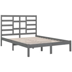Cadre de lit sans matelas gris bois massif 135x190 cm 