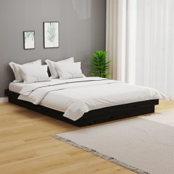 Cadre de lit sans matelas noir bois massif 