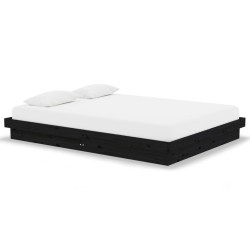 Cadre de lit sans matelas noir bois massif 