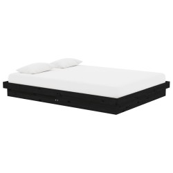 Cadre de lit sans matelas noir bois massif 