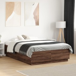 Cadre de lit avec LED sans matelas chêne marron 140x190 cm 