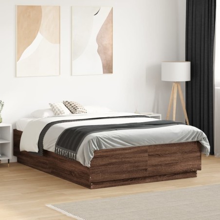 Cadre de lit avec LED sans matelas chêne marron 140x190 cm 