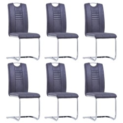 Chaises à manger cantilever lot de 6 gris similicuir daim 
