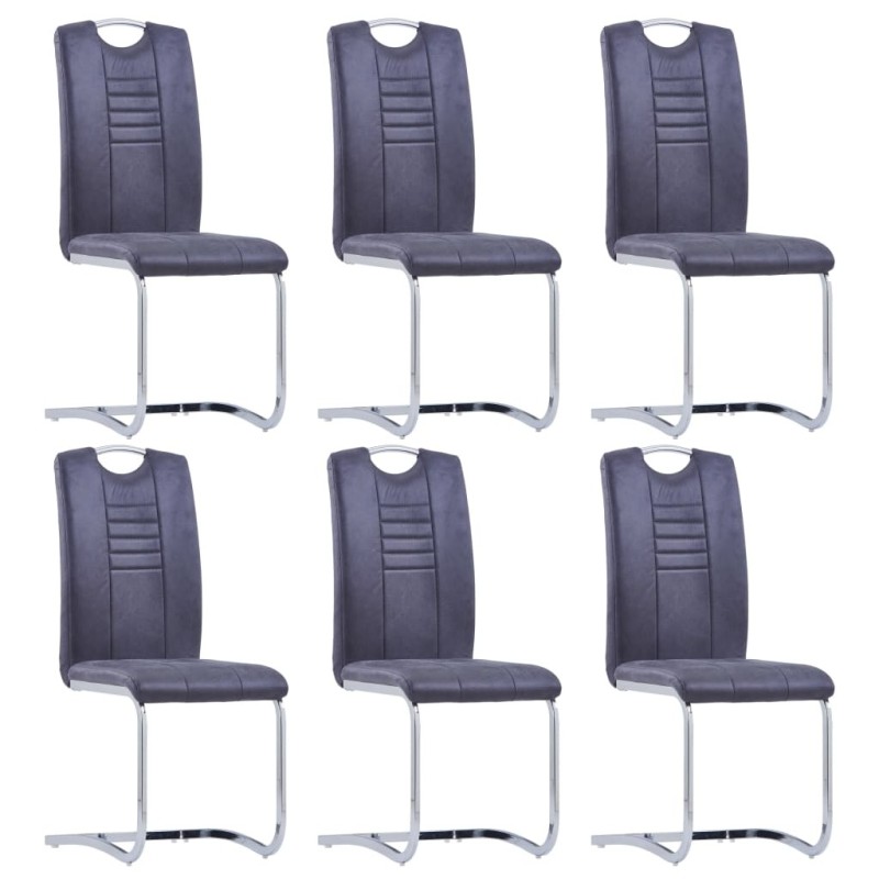 Chaises à manger cantilever lot de 6 gris similicuir daim 
