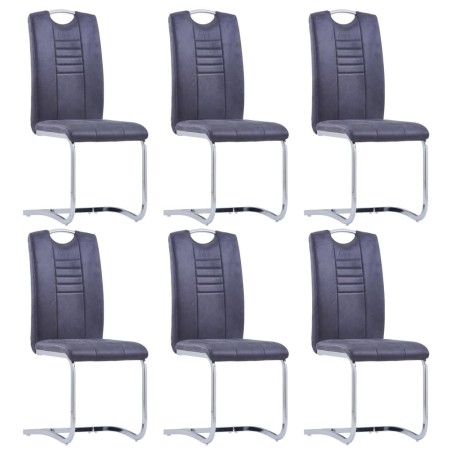 Chaises à manger cantilever lot de 6 gris similicuir daim 
