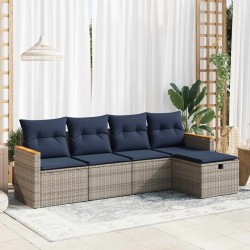 Salon de jardin 5 pcs avec coussins gris résine tressée 