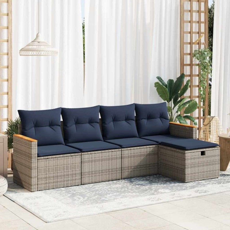 Salon de jardin 5 pcs avec coussins gris résine tressée 