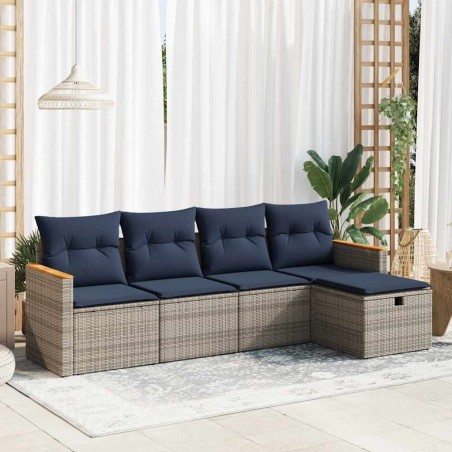 Salon de jardin 5 pcs avec coussins gris résine tressée 