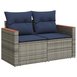 Salon de jardin 5 pcs avec coussins gris résine tressée 