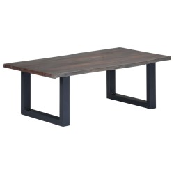 Table basse avec bord naturel Gris 115x60x40 cm Bois d'acacia 