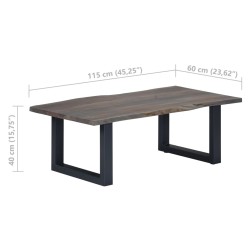 Table basse avec bord naturel Gris 115x60x40 cm Bois d'acacia 