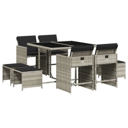 Ensemble à manger de jardin et coussins 9 pcs gris clair rotin 