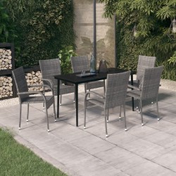 Ensemble à manger de jardin 7 pcs Gris et noir 