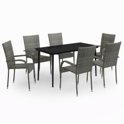Ensemble à manger de jardin 7 pcs Gris et noir 