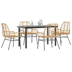 Ensemble à manger jardin 5pcs marron poly rotin verre 