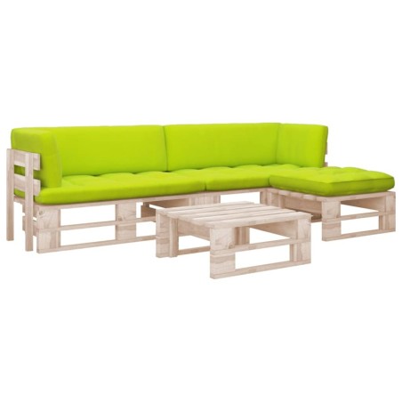 Salon de jardin palette 4pcs avec coussins Bois de pin imprégné 