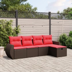 Salon de jardin avec coussins 5 pcs marron résine tressée 