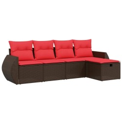 Salon de jardin avec coussins 5 pcs marron résine tressée 