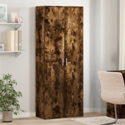 Buffet haut chêne fumé 70x35x180 cm bois d'ingénierie 