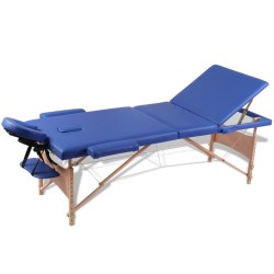 Table pliable de massage Bleu 3 zones avec cadre en bois 
