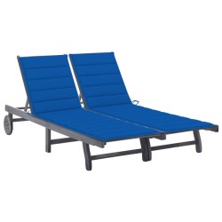 Chaise longue de jardin 2 places avec coussin Gris Acacia 