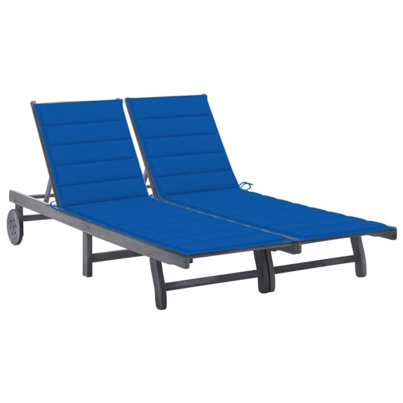 Chaise longue de jardin 2 places avec coussin Gris Acacia Chaise longue de jardin 2 places avec coussin Gris Acacia