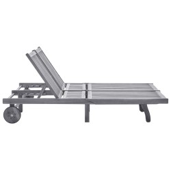 Chaise longue de jardin 2 places avec coussin Gris Acacia 