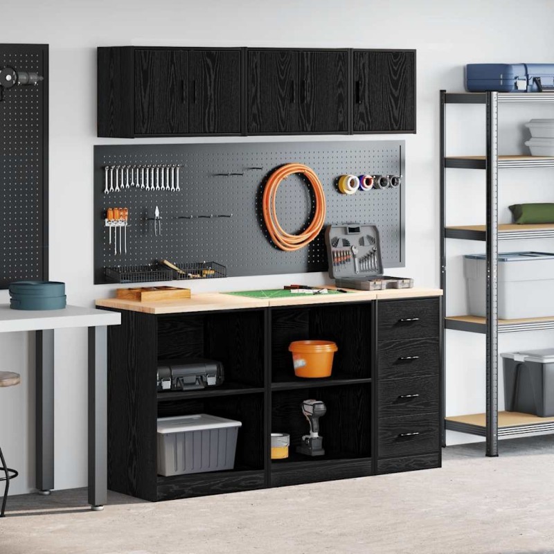 Armoires de garage 6 pcs noir bois d'ingénierie 