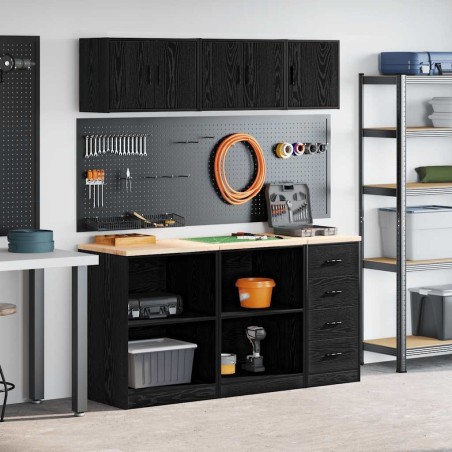 Armoires de garage 6 pcs noir bois d'ingénierie 